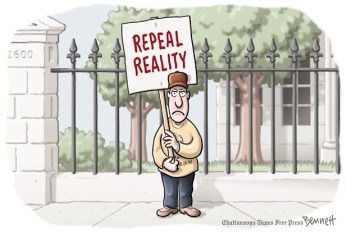 Damn reality ... always messing up a good rant. Cartoon by Clay Bennett, Chattanooga Times-Free Press.