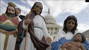 Life-size creche in front of unknown Capital building. Image from American Center for Law and Justice.