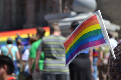 Gay pride supporters gather at the Statehouse in downtown Boise for the annual Boise Gay Pride Rally. A federal judge on Tuesday overturned Idaho's same-sex marriage ban, but the state's governor vows to appeal.  Photo by Jerry Manter, KBOI2.com web producer/\.