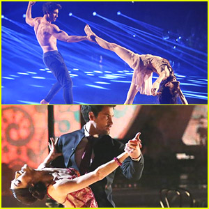Meryl and Maks danced a contemporary freestyle (top) and a sexy Argentine tango in the finale. Images from ABC.
