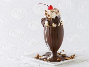 This looks good, but messy ... but gooood. Chocolate shell-shock ice cream sundae from allrecipes.com.