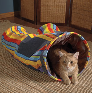 If it didn't remind me of clown pants, I might get this for Luke.  Crazy cat pants tunnel (catnip-infused, natch) from Doctors Foster and Smith.