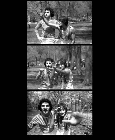 Daniel Sorine took these pictures of Robin Williams and a miming partner (believed to be Todd Oppenheimer) in Central Park in 1977.