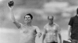 Ronald Reagan tossing a coconut on the beach kinda creepily, proof that Republicans look like doofuses (doofi?) too. Image by Scott Stewart, AP.