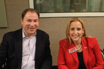 David Sterling and Leslie Rutledge during an interview last month at KUAR. Believe it or not, she was the lesser of two evils in the Republican runoff. Photo by Michael Hibblen / KUAR News. 
