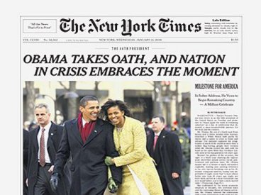 Apparently the usual glowing inauguration story is evidence of liberal bias if it happens to be a Democratic president, especially the first of something (first black, first woman, first Arkansan in the case of our paper and Bill Clinton's inauguration). 