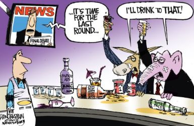 Here, here! Cartoon by Walt Handelsman, Newsday.