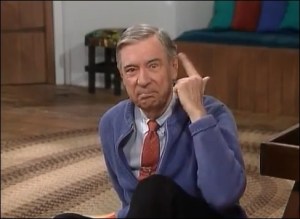Mr. Rogers is soooo not feeling neighborly toward people lying about him. Image found on Who2.