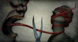 Words can hurt when there's hate behind them. Illustration by Matt Mahurin found on Politico.