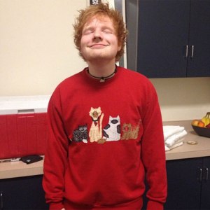 Yep, he's rockin' that sweatshirt. Image from Ed Sheeran's Instagram via SugarScape.