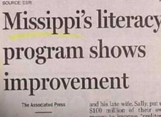 The writer obviously didn't learn the M-I-crooked letter-crooked letter bit a lot of us Southern kids did. Image found on SlipTalk.