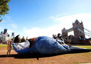 This 50-foot Norwegian blue was dropped in a London Park last July to promote a Python reunion. I'm fairly sure he's not just resting. Image found on Kuriositas.