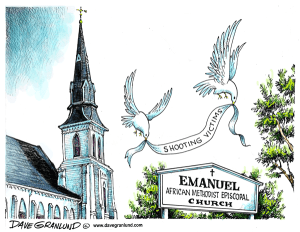 If anyone's politicizing this tragedy, it's not the people of Charleston. We should take note. Cartoon by Dave Grunland.