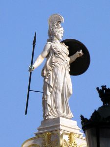 Athena was someone you did not want to mess with ... goddess of war, truth, wisdom, purity, crafts and all-around ass-kicking. Column of Athena, by Leonidas Drosis, in front of the Academy of Athens/Image found on Wikimedia Commons.