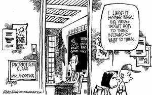 This, luckily, was not the education I received. Editorial cartoon by Mike Keefe, Denver Post.