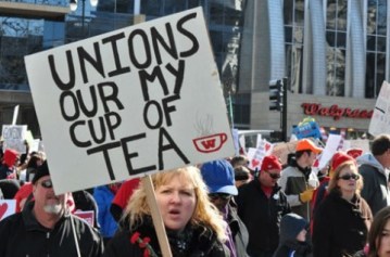 Spelling? Not so much ... even sadder is that this is reportedly from a Wisconsin teachers' union rally. Image found on thepoodleanddogblog.