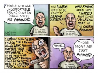 But me, paranoid? C'mon! Editorial cartoon by Andrew David Cox, Camel City Dispatch.