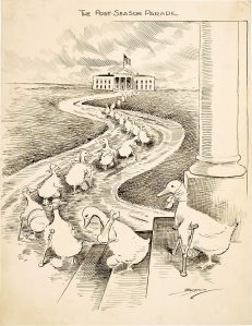 Duck soup, anyone? Editorial cartoon by Clifford Kenneth Berryman depicts defeated Democrats heading to the White House in hopes of an appointment to the Wilson administration. Image found on Wikimedia Commons.