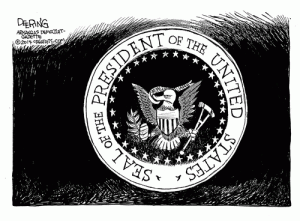 Duck ... eagle ... same difference ... Editorial cartoon by John Deering, Arkansas Democrat-Gazette.