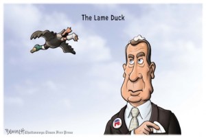A lame duck still has some ammo left ... Editorial cartoon by Clay Bennett, Chattanooga Times-Free Press.