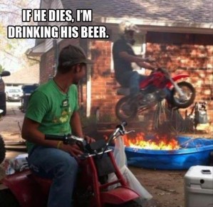 Even if he doesn't die, that beer is toast. Image found on dumpaday.