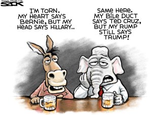 My cat says "none of the above." Editorial cartoon by Steve Sack, Minneapolis Star-Tribune.