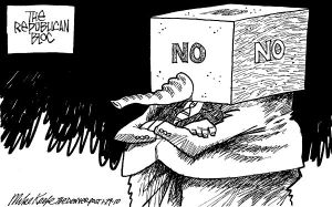 Naw, no one's ever intimated that the GOP's kinda hateful before ... Editorial cartoon by Mike Keefe, Denver Post.