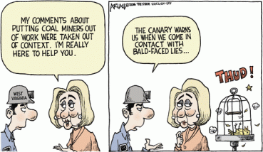 Noooo, Hillary has NEVER said anything false ... Editorial cartoon by Robert Ariail, UClick.