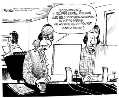 The question to get the short answer would be who you're voting for. Editorial cartoon by John Deering, Arkansas Democrat-Gazette.