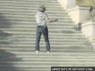 OK, so it was only three steps (but high ones with brick pavers at the bottom), but this is what it felt like. GIF found on reddit.