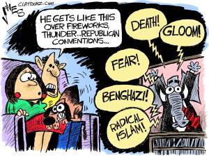I'm with the dog. Editorial cartoon by Clay Jones, Claytoonz.com.