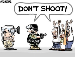Sometimes media professionals are an "inconvenience," I guess. Editorial cartoon by Steve Sack, Minneapolis Star-Tribune.