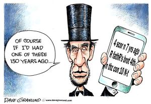 Thank God there was no texting then. Editorial cartoon by Dave Granlund.