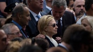 Hillary before leaving the 9/11 ceremony. Image found on CNN.