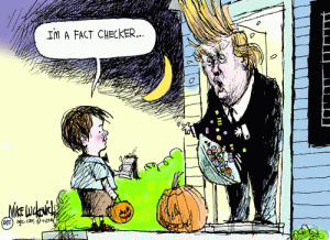 Got my Halloween costume ... score! Editorial cartoon by Mike Luckovich, Atlanta Journal-Constitution.