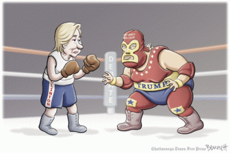 Probably my favorite of the editorial cartoons I've seen on the debate. Two words: Man boobs. Editorial cartoon by Clay Bennett, Chattanooga Times-Free Press.