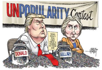 They're both winners! Editorial cartoon by David Horsey, Los Angeles Times.