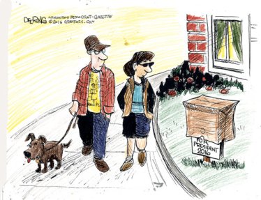 Are there enough paper bags in the world??? Editorial cartoon by John Deering, Arkansas Democrat-Gazette.