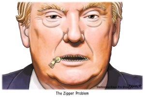 Please, Donnie, zip it! Editorial cartoon by Clay Bennett, Chattanooga Times-Free Press.