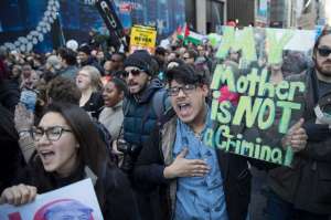 What most of the protests have looked like. AP photo by Mary Altaffer.