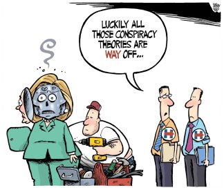 She's not really that lifelike. Editorial cartoon by Theo Moudakis, Toronto Star.