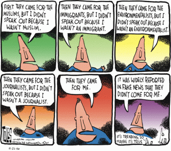 And of course the fake news never lies ... Editorial cartoon by Tom Toles, Washington Post.