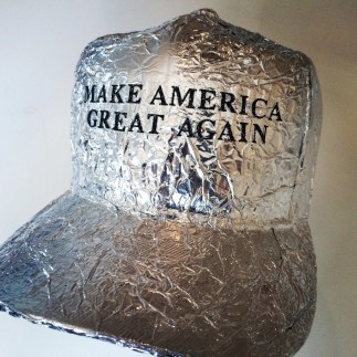 Don't tell them that that tinfoil might make it easier for the government to control them ... shhhh! Tin Foil Hat, 2016 by Matthew Bradley found on Huffington Post.