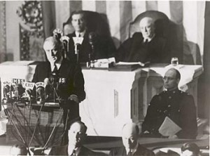 FDR delivers the "Day of Infamy" speech before Congress on Dec. 8, 1941. Image found on National Archives.