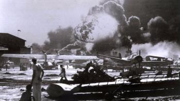Smoke billows at Pearl Harbor on Dec. 7, 1941. The horror of the day and the bravery of those at Pearl should be what we remember, not conspiracy theories. National Park Service image found on Los Angeles Times.
