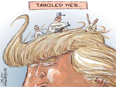 That "hair" provides ample camouflage. Editorial cartoon by Nick Anderson, Houston Chronicle (he's still the best at drawing crazies!).