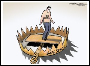 Yep, this is not just on college campuses; the easily offended are everywhere. Editorial cartoon by J.D. Crowe, Alabama Media Group.