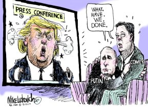 But no, he wasn't ranting and raving. It was just a typical Thursday. Editorial cartoon by Mike Luckovich, Atlanta Journal-Constitution.