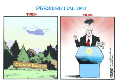 Ahhh ... so nice to be needed for entertainment. Editorial cartoon by Steve Breen, San Diego Union-Tribune.