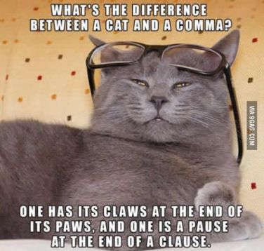 Commas are less likely to cause bleeding ... unless misused. Image found on Pinterest.